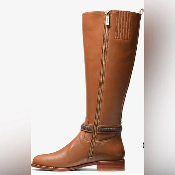 Michael Kors Mindy Leather Signature Logo Trim Boot Women’s Size 9 Brown/Luggage - Picture 8 of 16